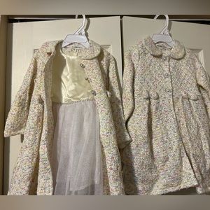 Nannette kids 3T Cream Dress with Matching Cream and Pastel Colored Coat